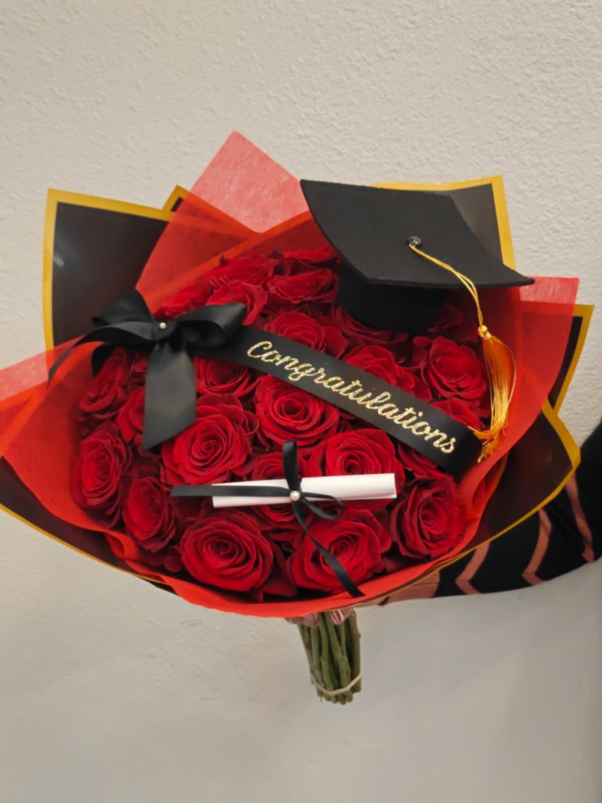 Graduation bouquet red roses