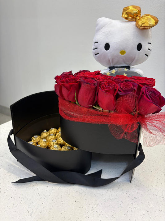 Kitty arrangement roses & ferreros