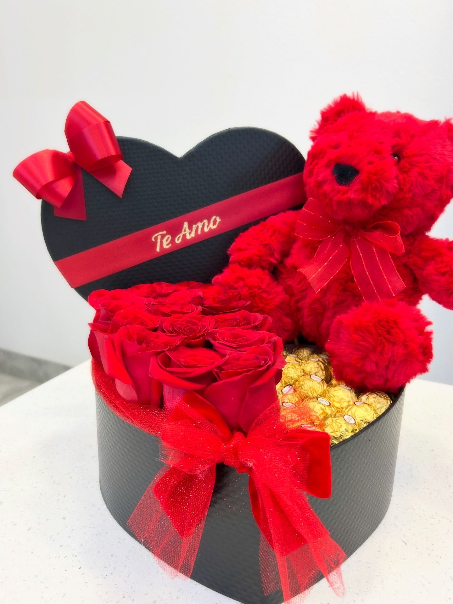 Valentine’s arrangement teddy bear